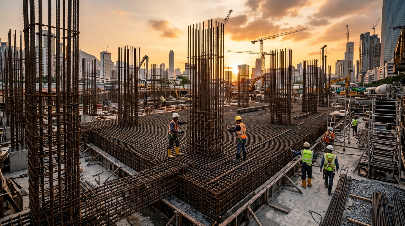 Estructura de ferralla y armaduras en obra de hormigón armado